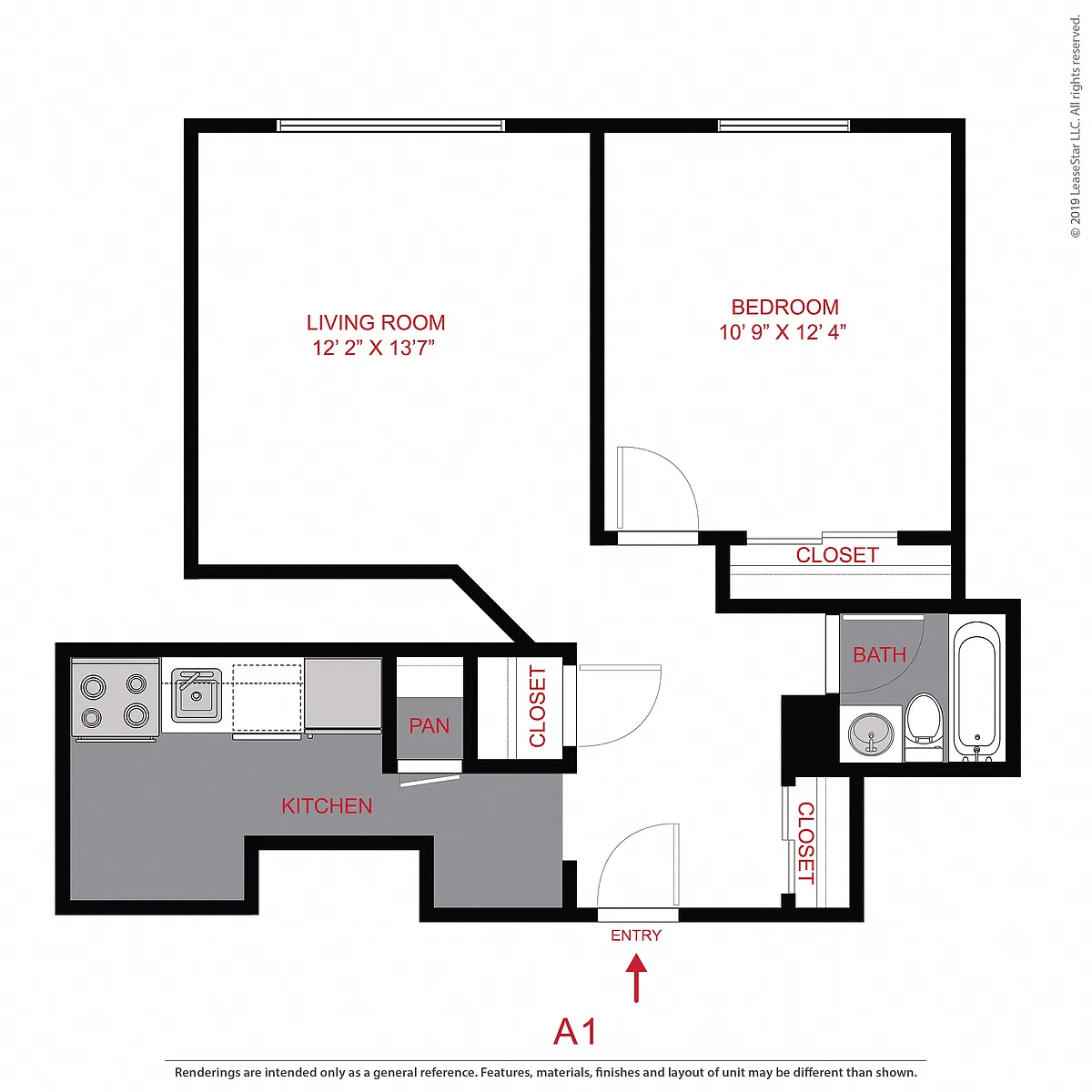 Floor plan 1 Bed 1 Bath A1