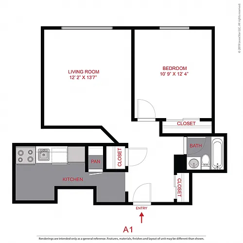 Floor plan 1 Bed 1 Bath A1