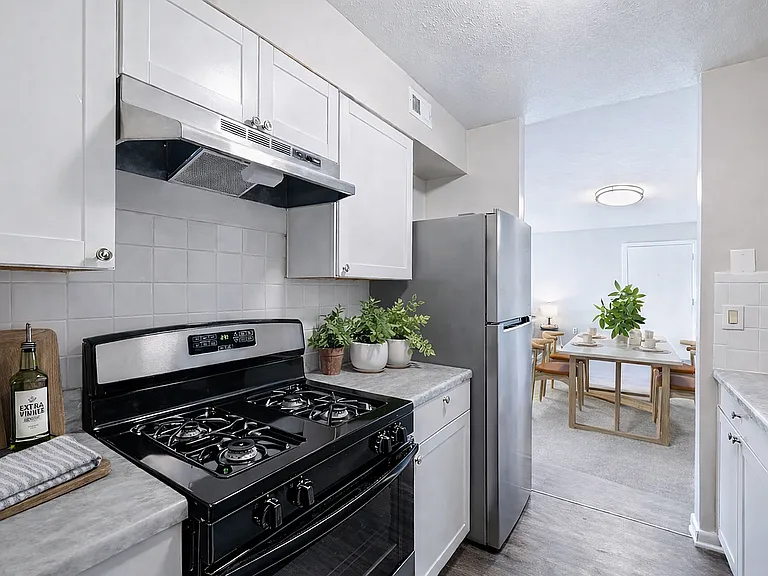 Modern kitchen with dining area view