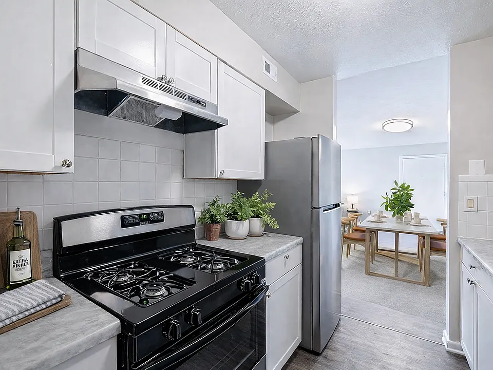 Modern kitchen with dining area view
