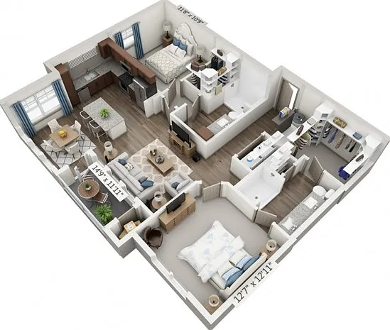 Floor plans are artist's rendering. All dimensions are approximate. Actual product and specifications may vary in dimension or detail. Not all features are available in every apartment. Prices and availability are subject to change. Floor plans are artist