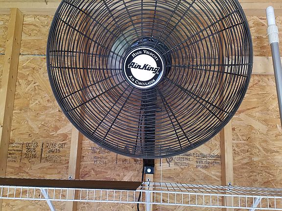 Industrial fan in 10x14 shed