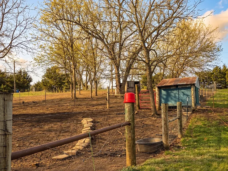 Old hobby farm pasture and coop, reminding guests of the property's rich history.