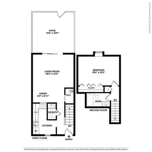 Floor plan 1 Bed 1.5 Bath