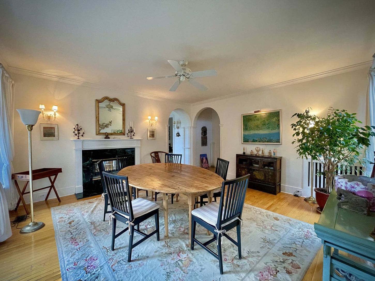 formal dining room with fireplace