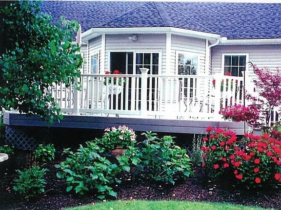 view of custom deck from backyard