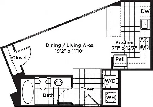 Floor plan Studio 1 Bath - S1