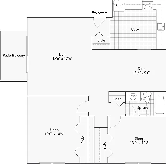 2-Bed 1-Bath 2-Bed 1-Bath