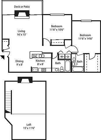 Floor plan 2BR-2BA-LOFT