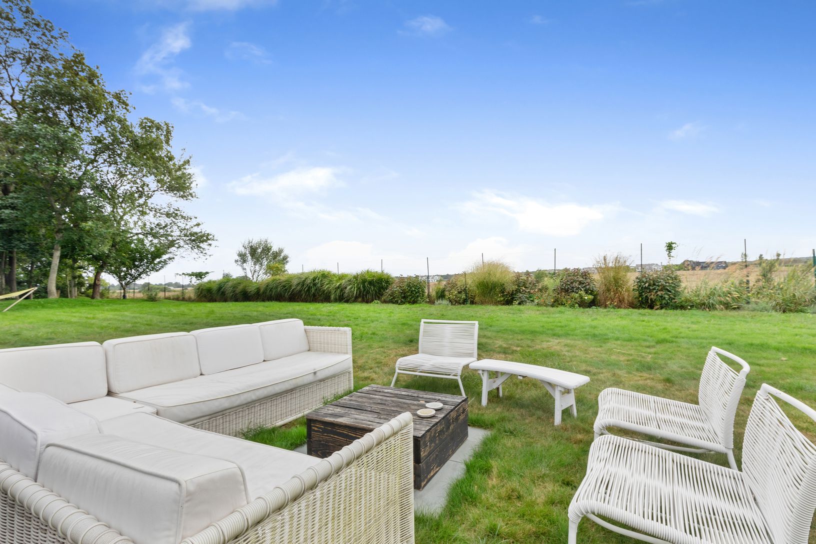  seating area in backyard views of farm fields