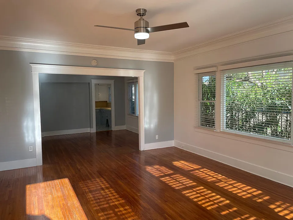 View from the front entrance looking into the living and dining rooms.