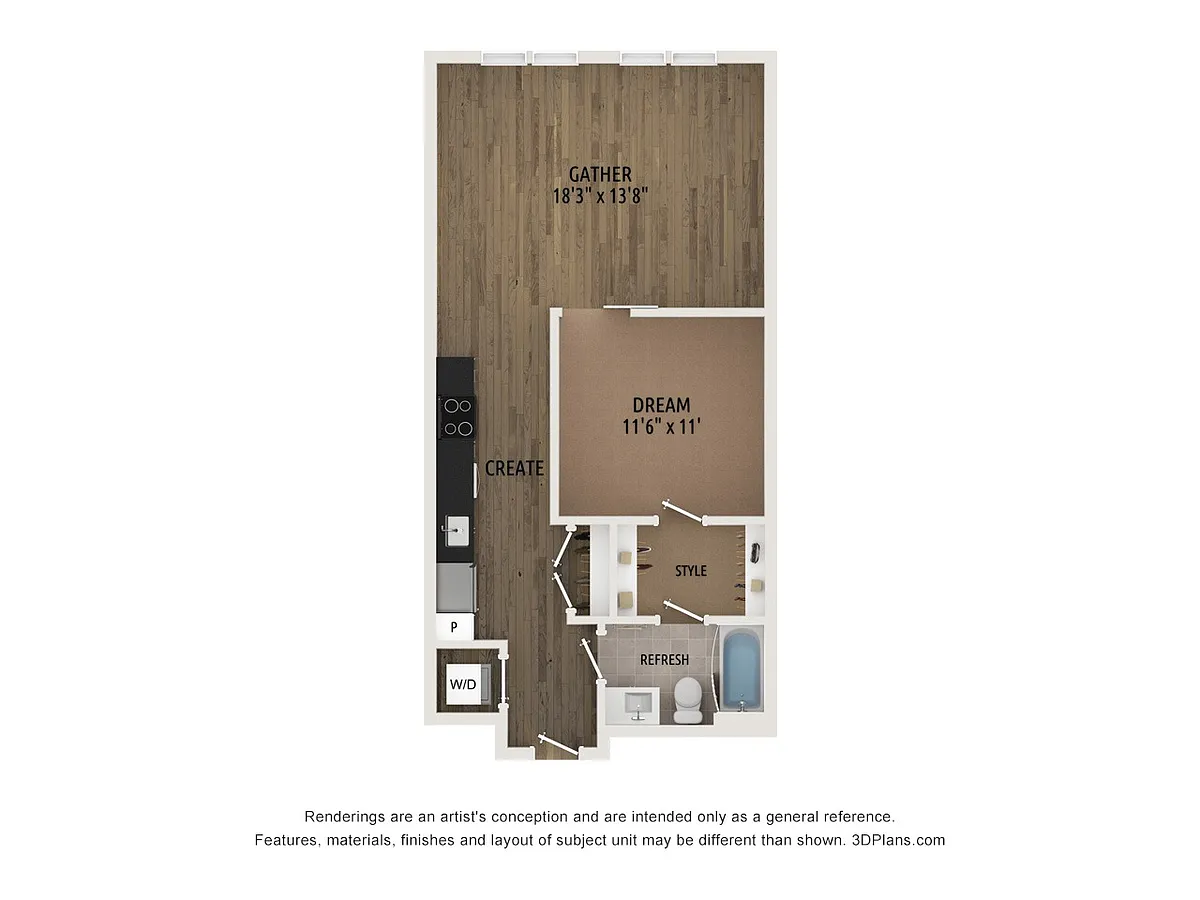 Floor plan Jr One Bedroom JA1.1