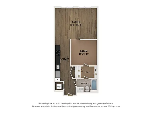 Floor plan Jr One Bedroom JA1.1