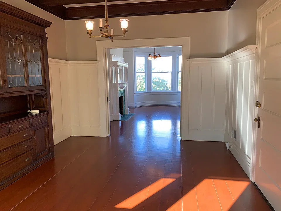 Formal Dining Room with Gorgeous Built in Cabinetry and Box Beamed Ceiling
