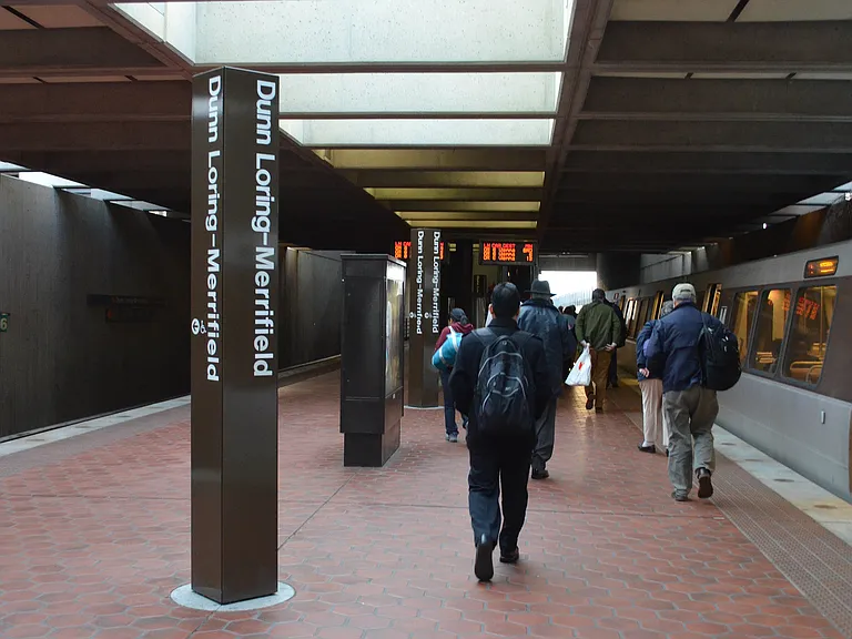 Dunn Loring-Merrifield Metro station on Orange Line to Down Town Washington DC, Dulles and Reagan National airports.