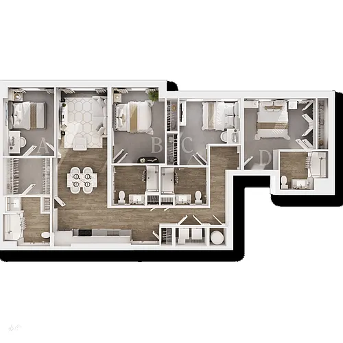 Floor plan Four Bedroom C - IU Bloomington 2026 - 2027