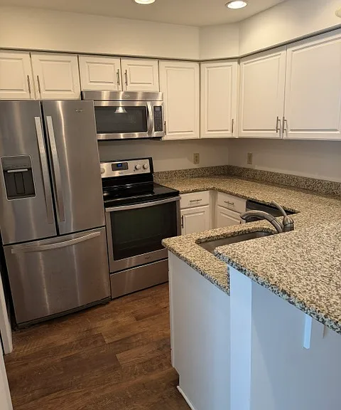 New Stainless Steel Appliances (Stove, Microwave, Fridge, and Dishwasher) with recessed lighting