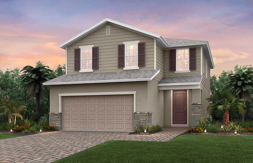 The Starboard, a two-story home with a 2 car garage, shown as Home Exterior FM2A