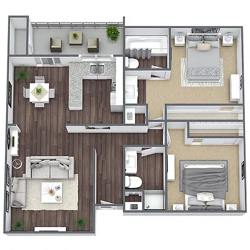 Floor plan B2: 2 Bed 2 Bath