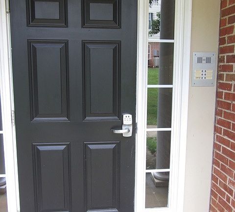 Locked entrance into building. Visitors can buzz unit via i