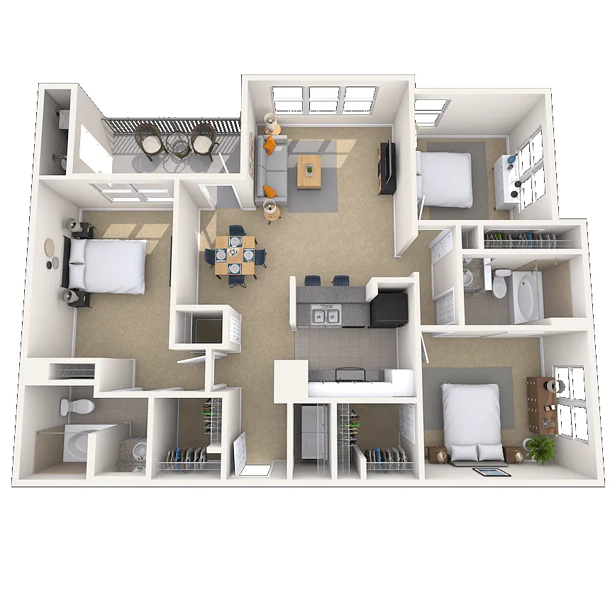 Floor plan Traditional 3x2 1332-1446 SF