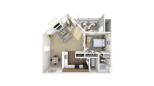 Floor plan 1 Bed, 1 Bath A (80% Income Restricted)