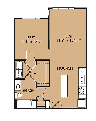 Floor plan 1x1 762 sf Classic (A11x)