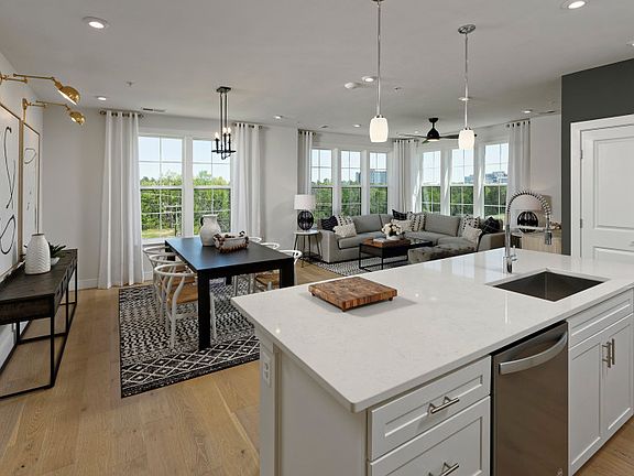 Kitchen into the Dining and Gathering Rooms