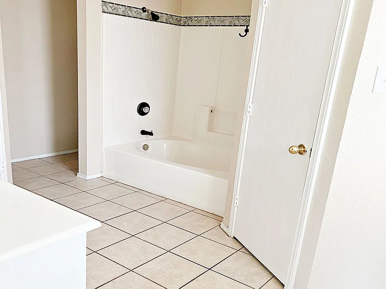 Master bath tub/shower, 2 walk-in closets & private toilet area.