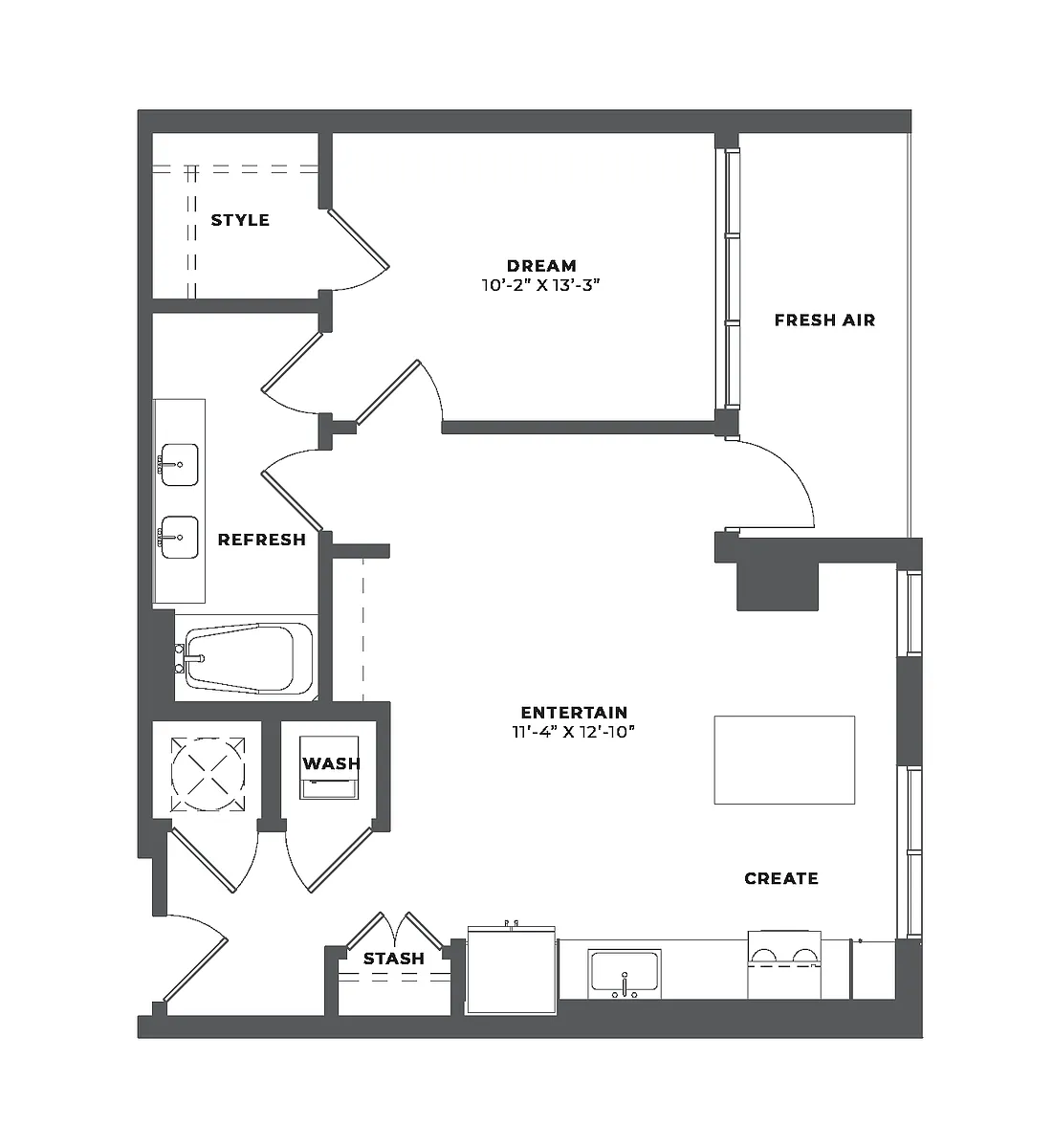 Floor plan 1 Bed/1 Bath-AH4