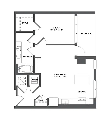 Floor plan 1 Bed/1 Bath-AH4
