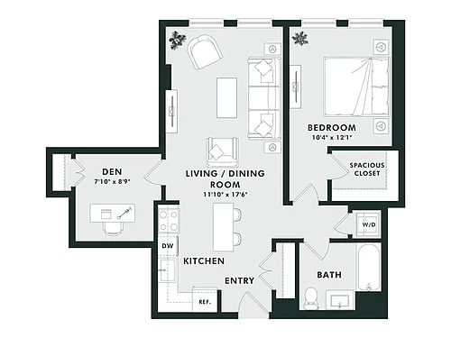 Floor plan C3 | 1 Bed | 1 Bath | Den
