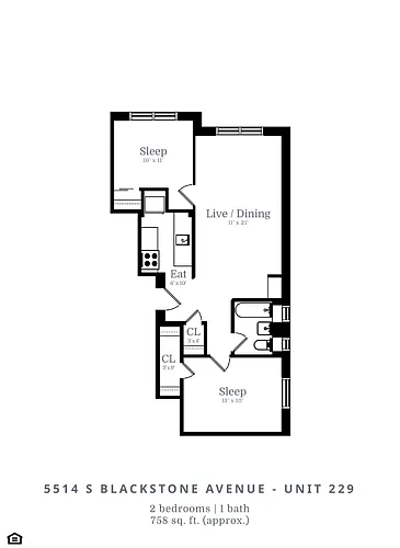 Floor plan 2 bedroom | 1 bath (C1)
