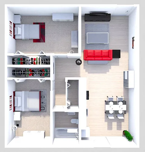 Floor plan EC 2 Bed 1 Bath
