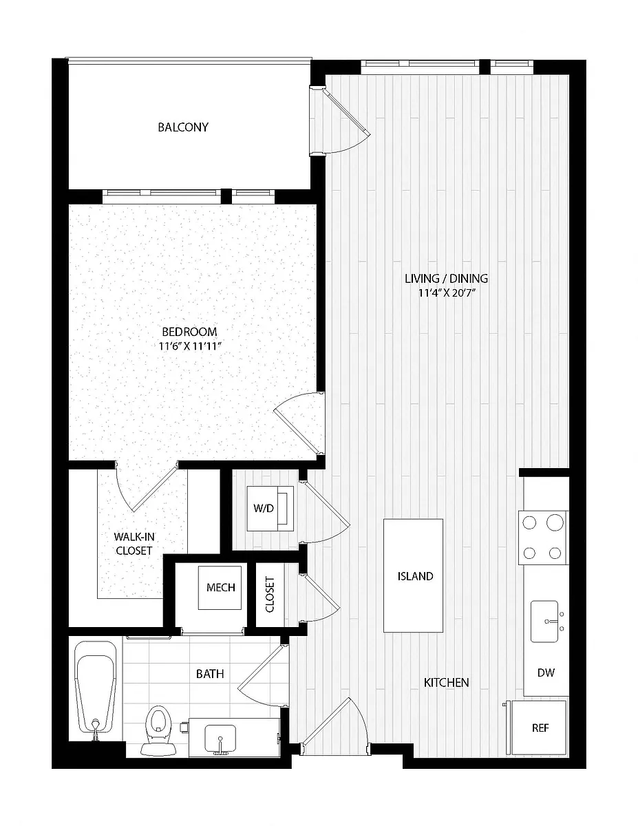 Floor plan 1 Bed/1 Bath-C2 WDU East