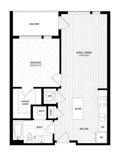 Floor plan 1 Bed/1 Bath-C2 WDU East