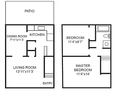 Floor plan 2 bed 1 bath townhouse