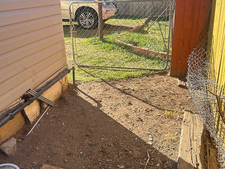 Fenced up side yard for pet