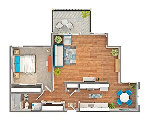 Floor plan 1 Bedroom, 1 Bathroom