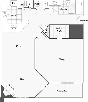 1 BR x 1 BA - A1 (Affordable 50) Floorplan 1 BR x 1 BA - A1 (Affordable 50) Floorplan