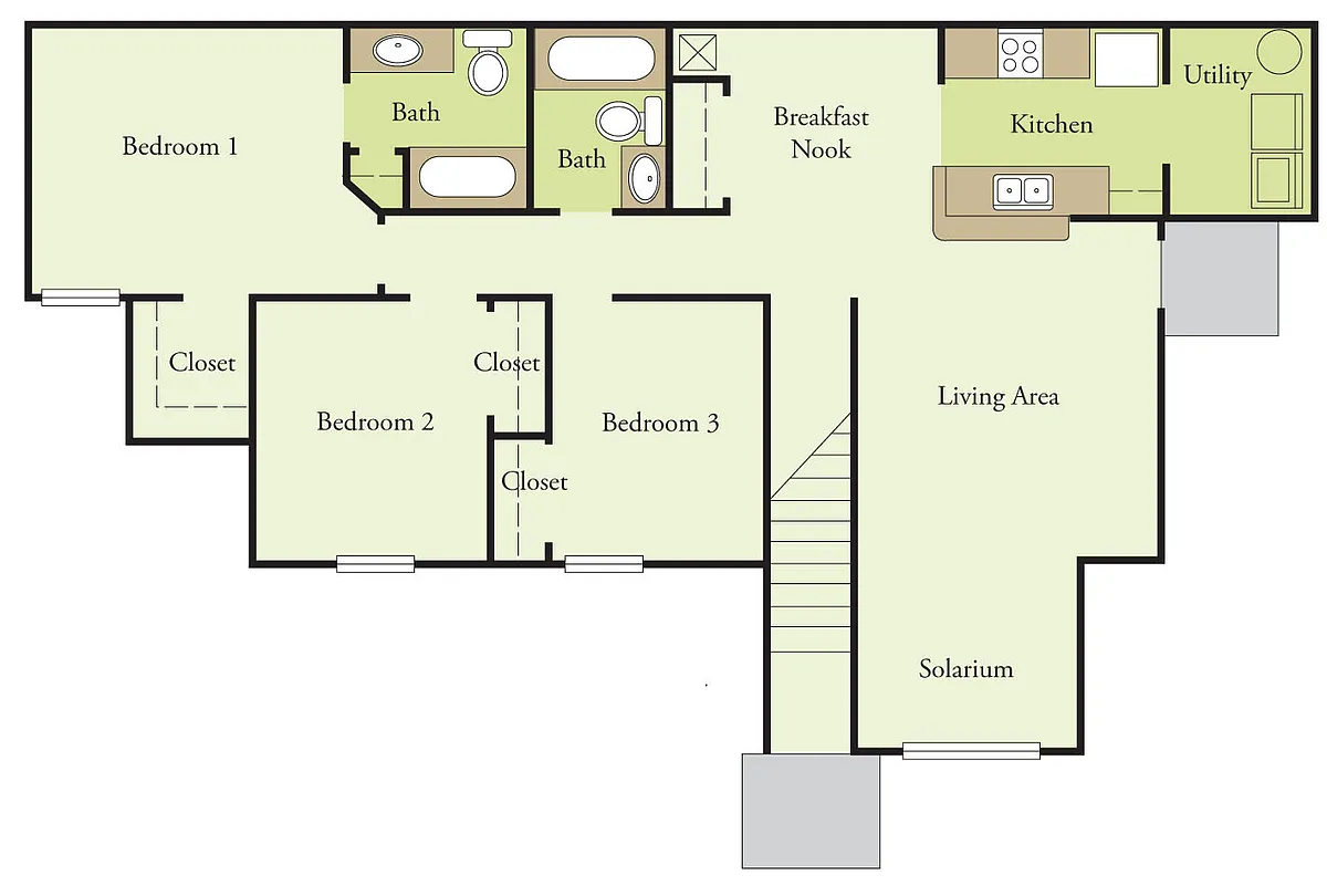 Floor plan Three Bedroom Two Bath