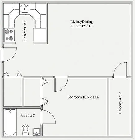 Floor plan 1BD, 1BTH