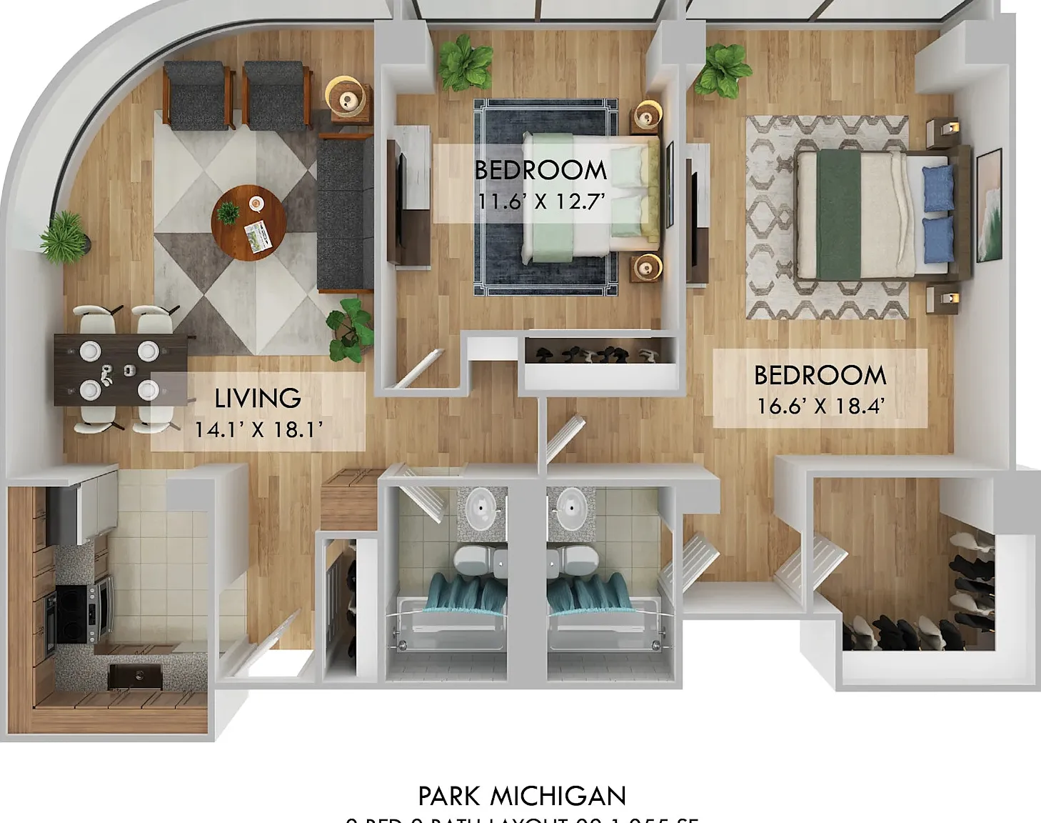 2 bed, 2.0 bath, 1055 sqft, $3,122 — Photo 3