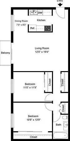 Two bedroom floor plan Two bedroom floor plan