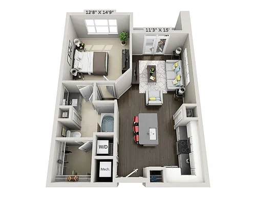 Floor plan B2 1 Bedroom 1 Bath