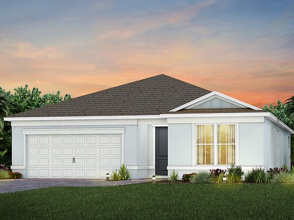 The Palmary, a one-story single family home with a 2 car garage, shown as home exterior CO2B