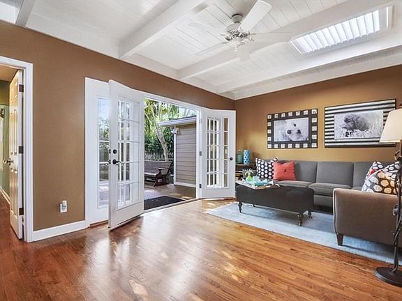French doors in family room open to deck