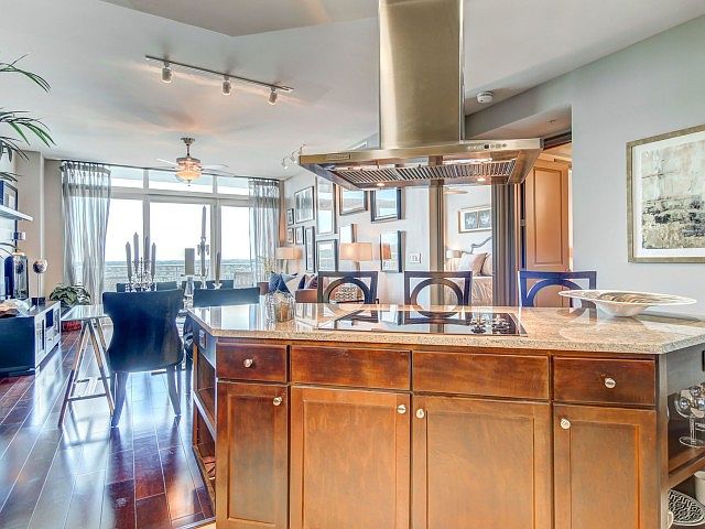 Bright open-plan living and kitchen layout.