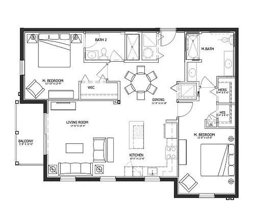 Floor plan Ponce - 2 Bed, 2 Bath