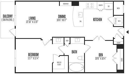 Floor plan 1 Bed/1 Bath Den-1BD